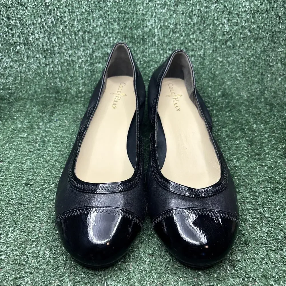 NEW Cole Haan Women Air Tali Pump Size 10.5 Black Leather Low Wedge Slip On Shoe - Picture 2 of 10